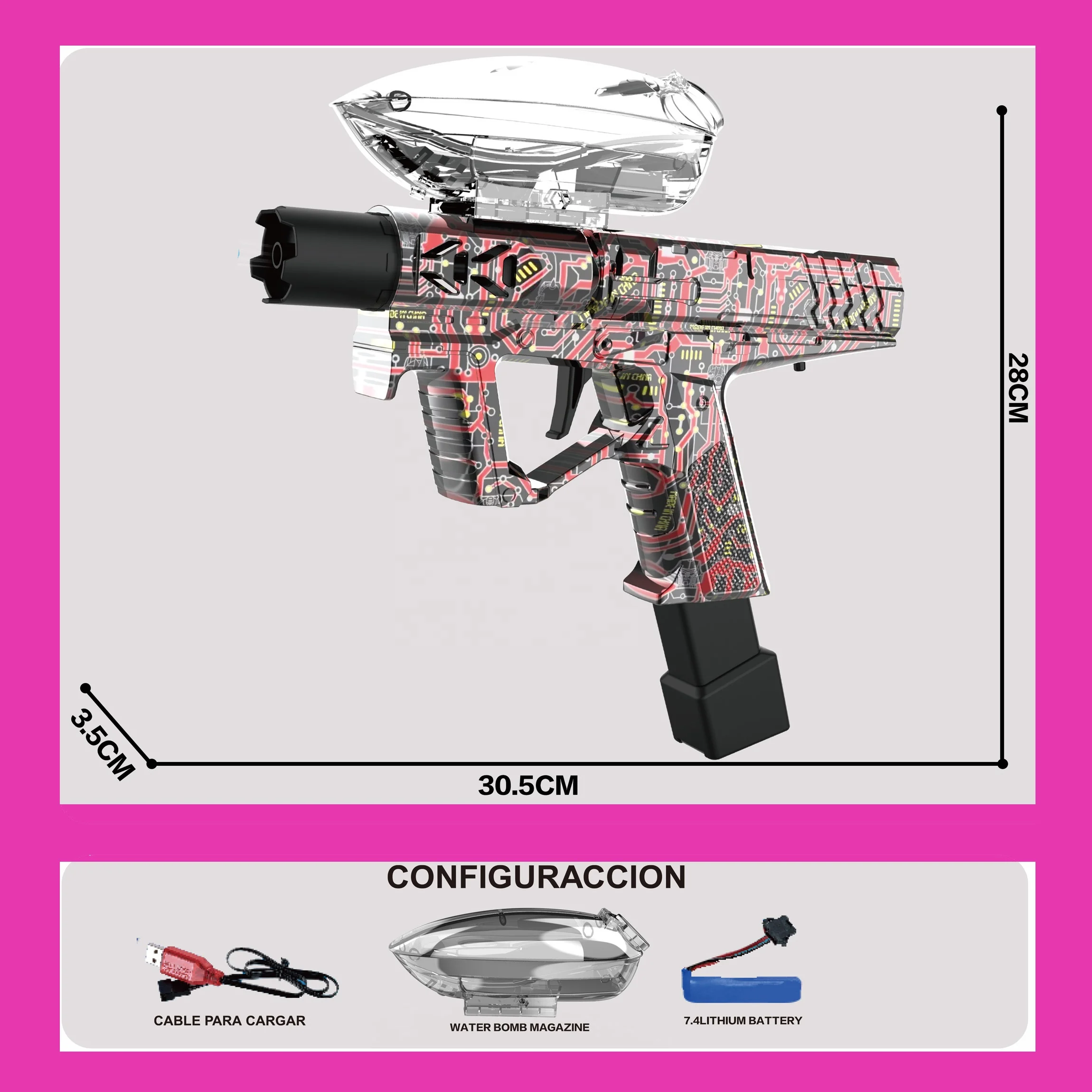 70CM 3 in 1 Soft Bullet Gun  Electric Gel Ball Blaster Electric Gel Ball Blaster,Rechargeable Speed Automatic Splatter Ball Gun
