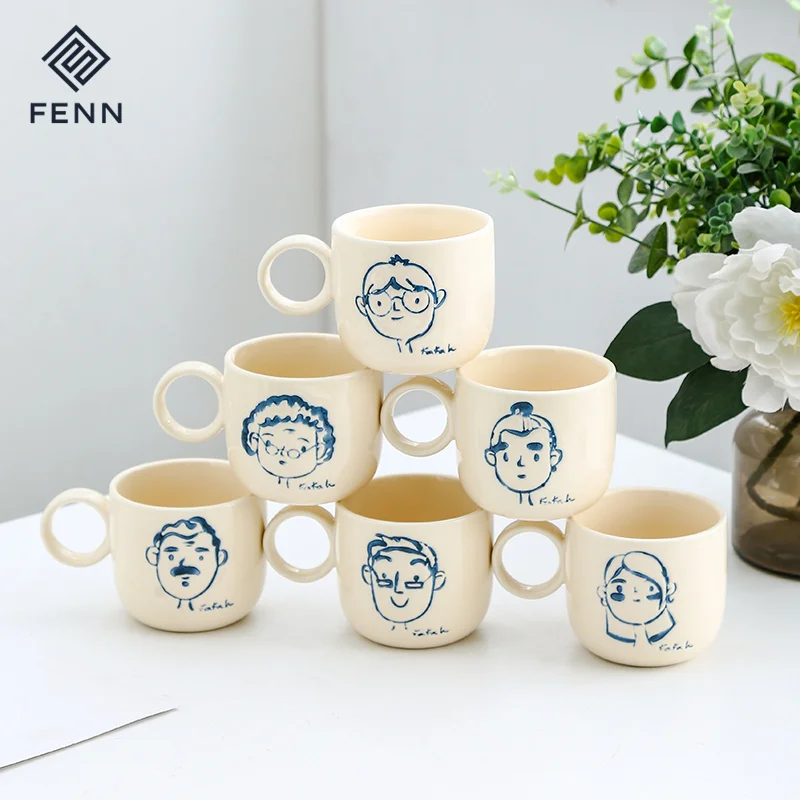 tazas de agua personalizadas con retratos hechos a mano, pintura manual, taza de café de cerámica para el hogar