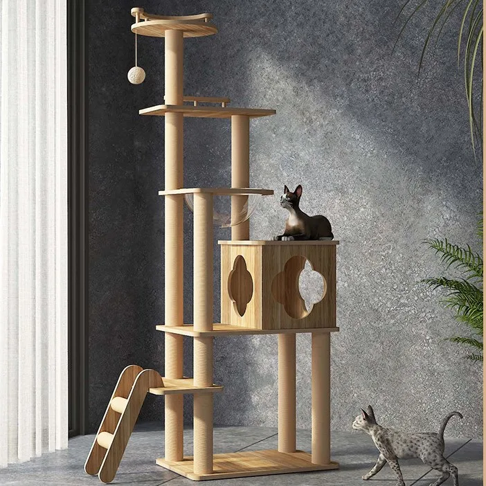 Solid Wood Cat Tree Cat Climbing Tower Modern Simple Cat Climbing Jumping Tower Extra Tall