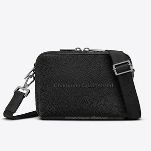 Custom Logo Pebble Leather Men Crossbody Messenger Bag Double Zip Square Shoulder Sling Pack for Men