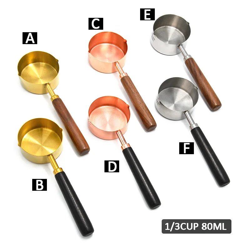 Stainless Steel Rose Gold Measuring Cups And Spoons With Walnut Wood ...