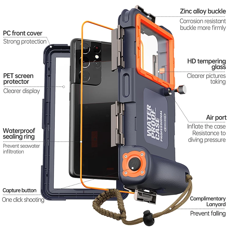 Heavy Duty Upgraded Full Body 2nd Gen Professional Universal Underwater Photography Diving Phone Case for IPhone 13 Mini/12 Mini
