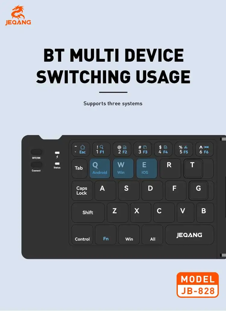 Jeqang JB-828 BT Ultra-Thin Folding Keyboard 2-Fold Design for Table and Laptop Use New Product