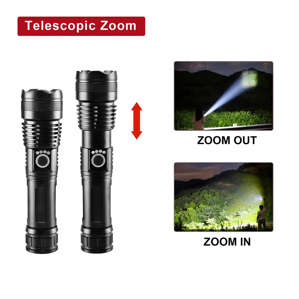 Lampe de poche LED rechargeable par USB extrêmement lumineuse de 20 000 lumens - lampe