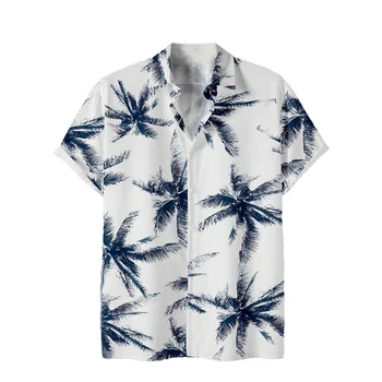 Men's Fashion T-Shirt Botanical Print 3D Digital Short Sleeve Casual Summer Shirt Button Leaf Pattern Flower Shirt