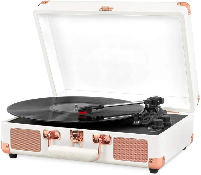 New Wooden Suitcase Turntable Record Player 3 Speed Bluetooth Vinyl Record player