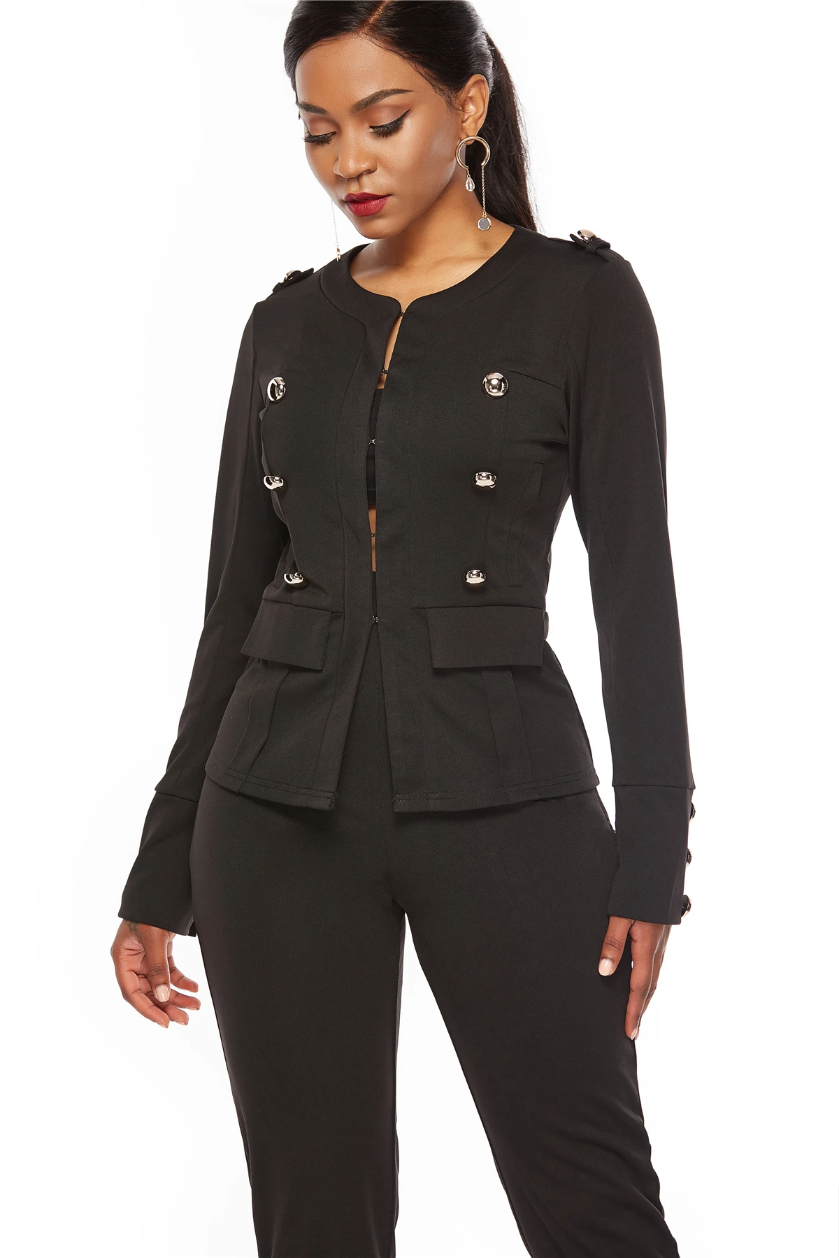 Модный новейший дизайн весна-осень сплошной цвет антистатический сексуальный V-образный вырез полный рукав офисные костюмы комплект для