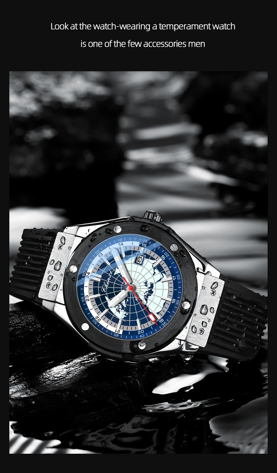 イタリア毛100 2パンツ ネイビーチェック スーツ A7 w92引出 クリ済み CHENXI 82442 Men's Watch - Business Luxury Quartz Silicone Strap