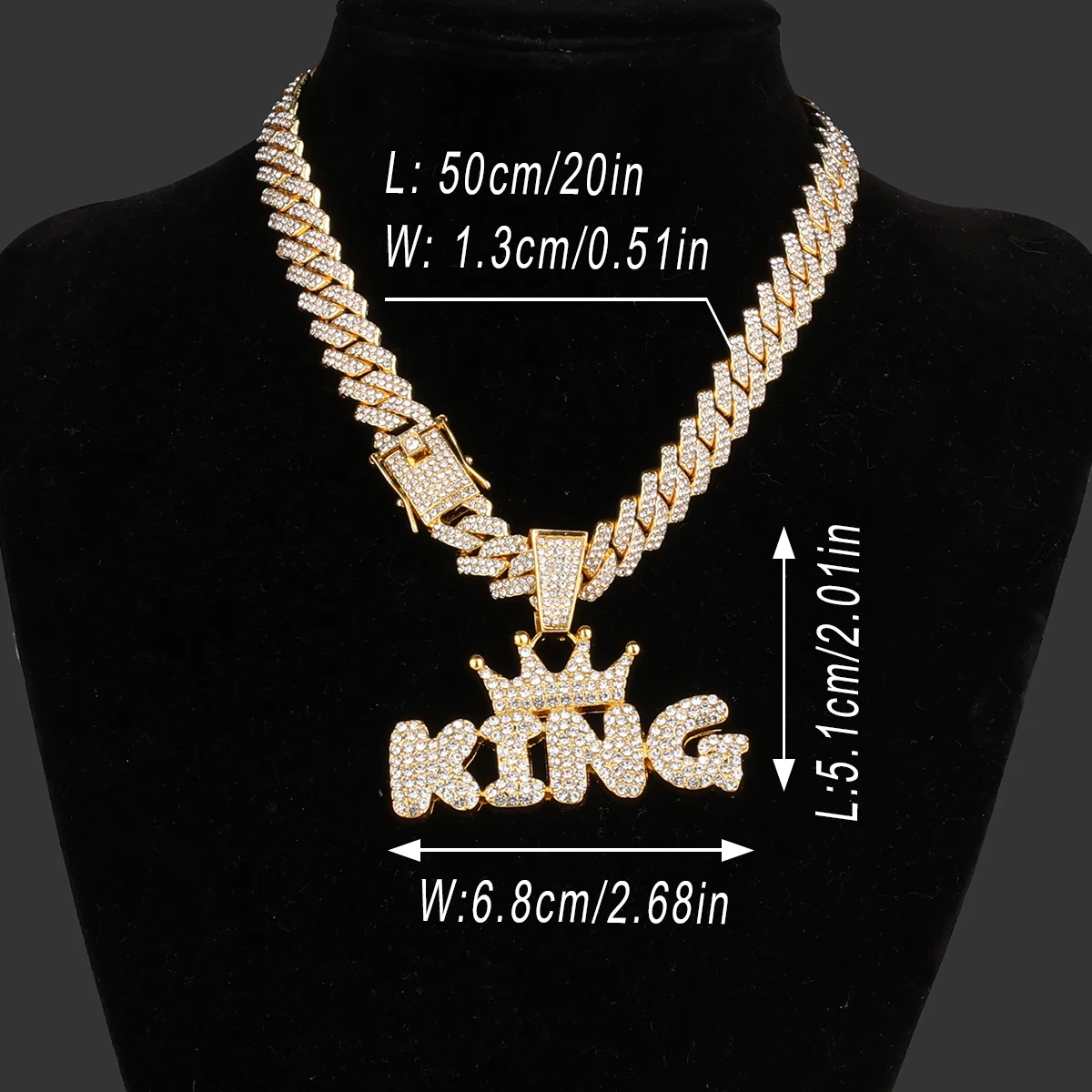 Hip Hop Crown King Pendant Necklace with Iced Out Cuban Link Chain for Men - Bling Rapper Pendant Jewelry