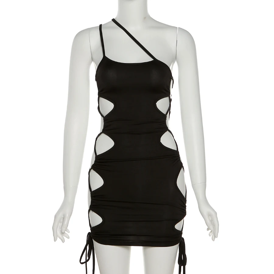 white christmas dresses Siren Black One Shoulder Bodycon Mini Dress  Club L London