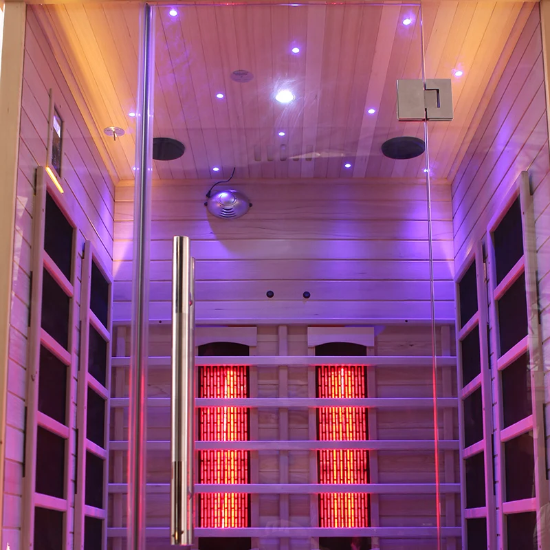 Smartmak Wooden Red Light Infra Sauna Room Indoor Corner 2 People Far Infrared Sauna for Sale