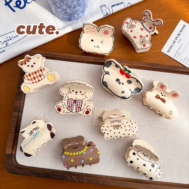 Cute Cartoon Bear and Rabbit Ponytail Clip for a Young Girl Acrylic Sweet Hairpin Shark Clip at the Back of the Head