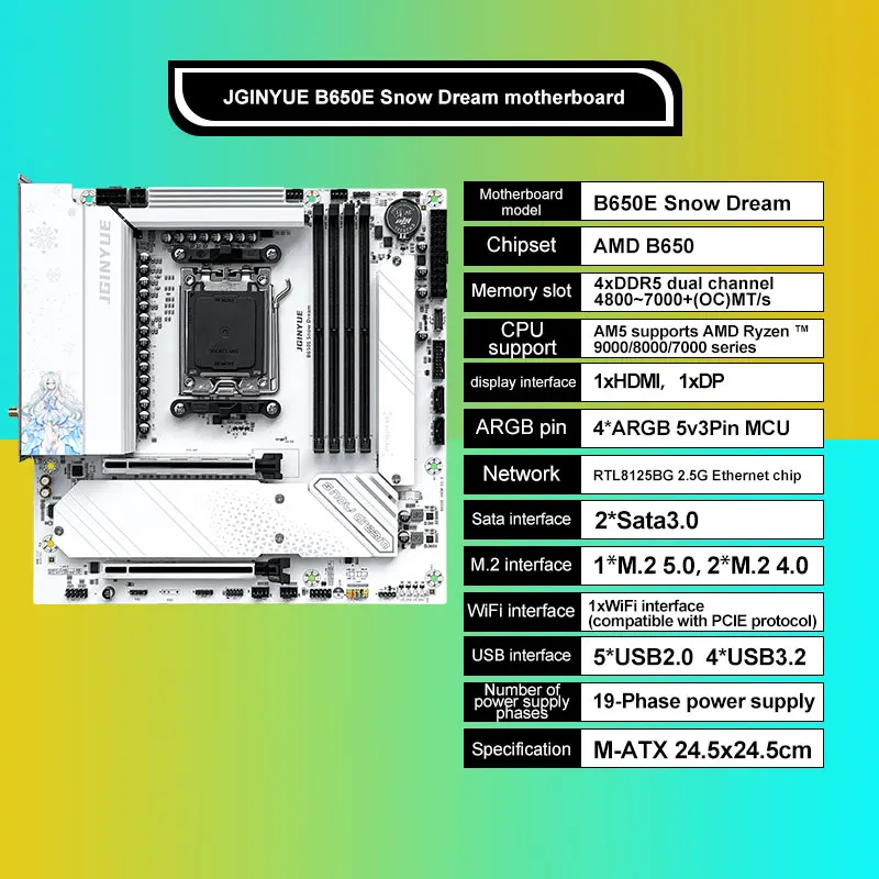 JGINYUE B650M-GAMING PLUS Micro ATX Motherboard for AMD AM5 Ryzen