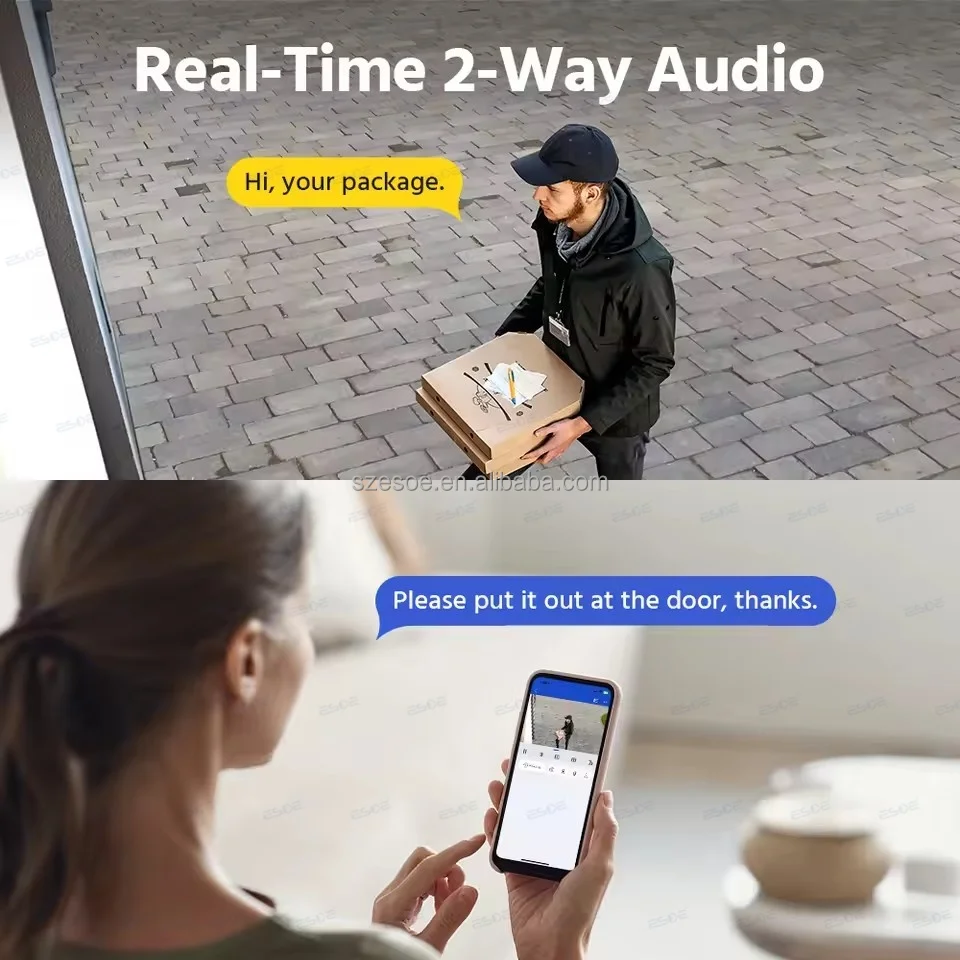 Real-time two-way audio communication through security camera and smartphone