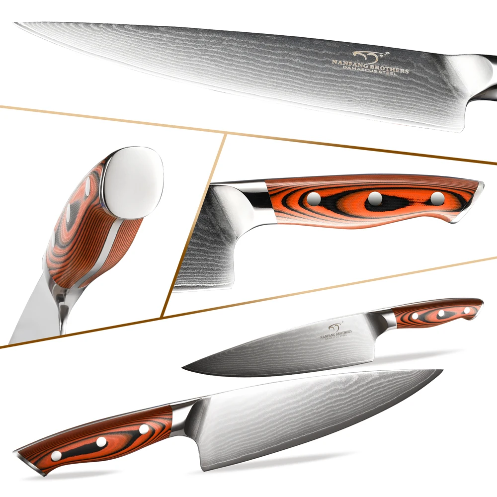 Conjunto de facas de aço damasco com cepo e tesoura_voghion.com