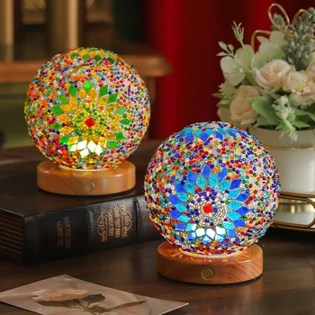 Decorative Lighting Crystal Glass Table Lamp Smart Home Lighting Boho Bedroom Mosaic Night Light