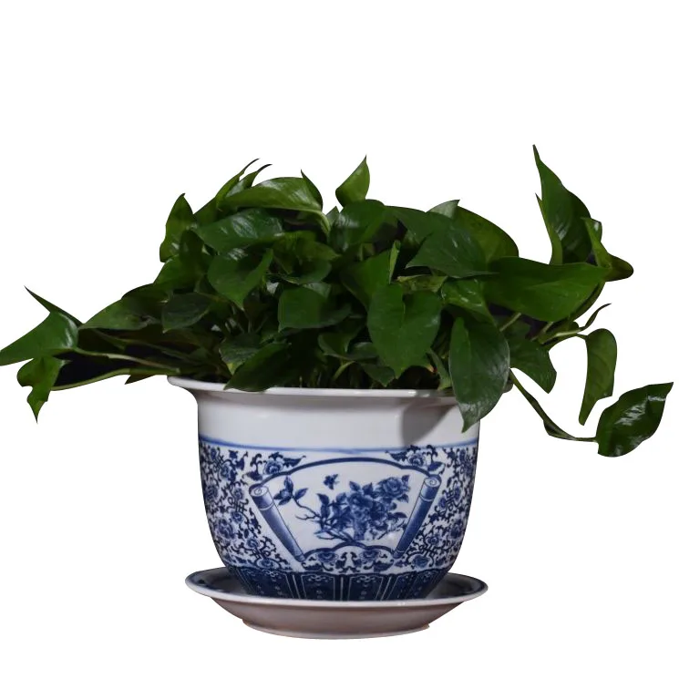 Cheap Price Chinese Home Decor Blue and White Planters Ceramic Flower Pots Chinese Retro Style Tabletop Ceramic Flowerpot