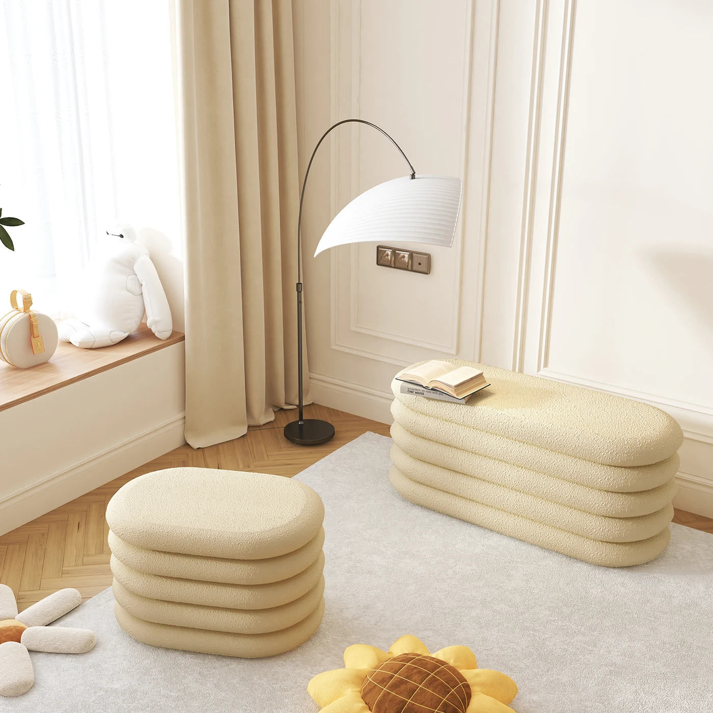 Home Furniture Teddy Fur Velvet Pouf Ottoman Foot Stool Storage Pouffe