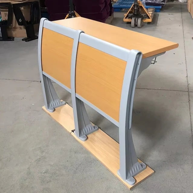 Modern Design Steel Backrest School Chair with Wooden Folding Seat Fixed Armrest Ladder Lecture Hall Table for College Students