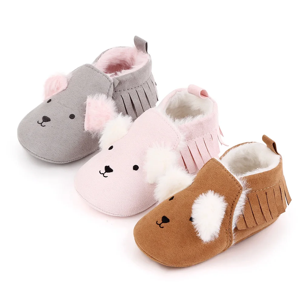 Autumn and Winter Solid Color Tassels Cute Little Animal Baby Soft Sole Warm Walking Cotton Boots