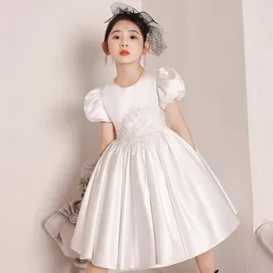 YOEHYAUL X4537 ODM Sweet Floral Princess Flower Girl Wedding Dresses Satin Embroidery A-Line Knee-Length Children's Party Frocks