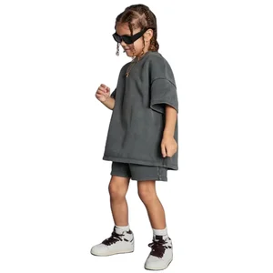 Vintage Streetwear Acid Washed Color Summer T Shirt and Short Sets Clothing Kids Toddler Summer Outfits