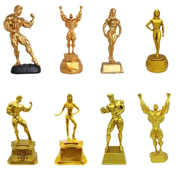 bodybuilding trophy resin men statue manufacturer Resin Bronze Female Bodybuilder Figurine Bodybuilding Statue Trophy