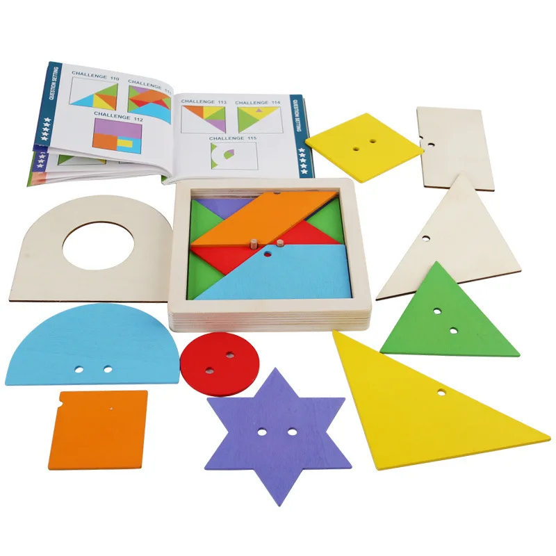 Nowe układanki Montessori Stacking Geometry Layer Jigsaw Puzzle Kolorowe zabawki Tangram dla niemowląt Wczesna edukacja dzieci w przedszkolu