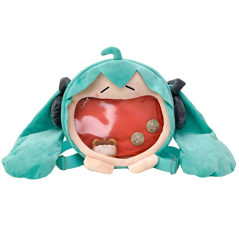 WILLIS Hatsune Miku Plush Backpack, Pink Pig Single/Double Shoulder Hatsune Miku Crossbody Bag Kawaii Cute Large Capacity Cotton Cartoon Plush Bag Unisex I.446217310