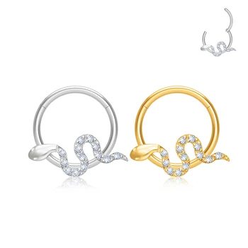 ASTM F136 Titanium Snake With CZ Pave Body Segment Ring Septum Ring Piercing Clicker nose ring