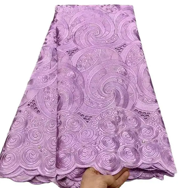 Wholesale 100% Cotton Eco-Friendly African Embroidery Fabric Floral Carved Voile Lace for French Dresses and Garments