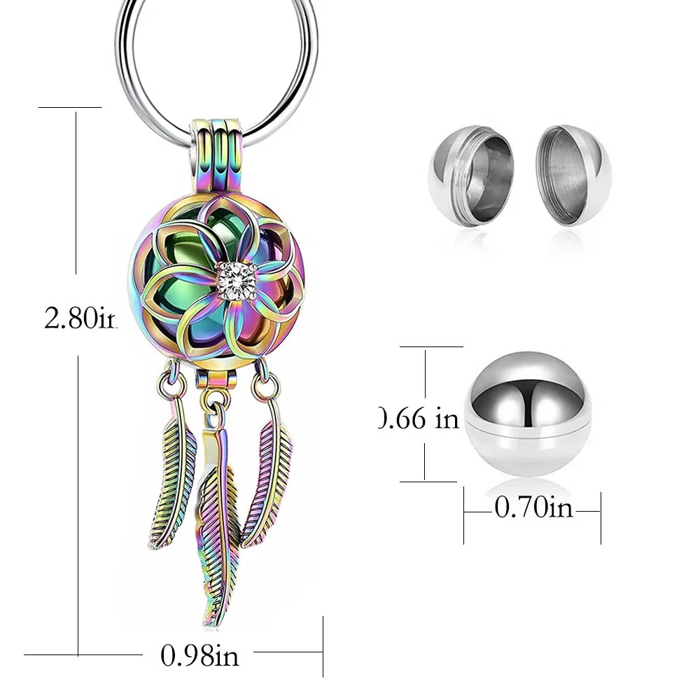 Cremation Jewelry Stainless Steel Urn Feather Tassel Hollow Keychain Cremation Aluminum Urn Memorial Pet/Human