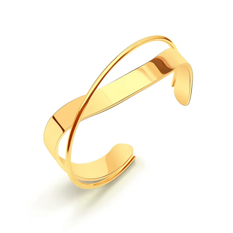 Stainless Steel Open Cuff Bangle Simple Smooth Versatile 18k Gold Plated Cross Open Cuff Welded Bracelet for Women