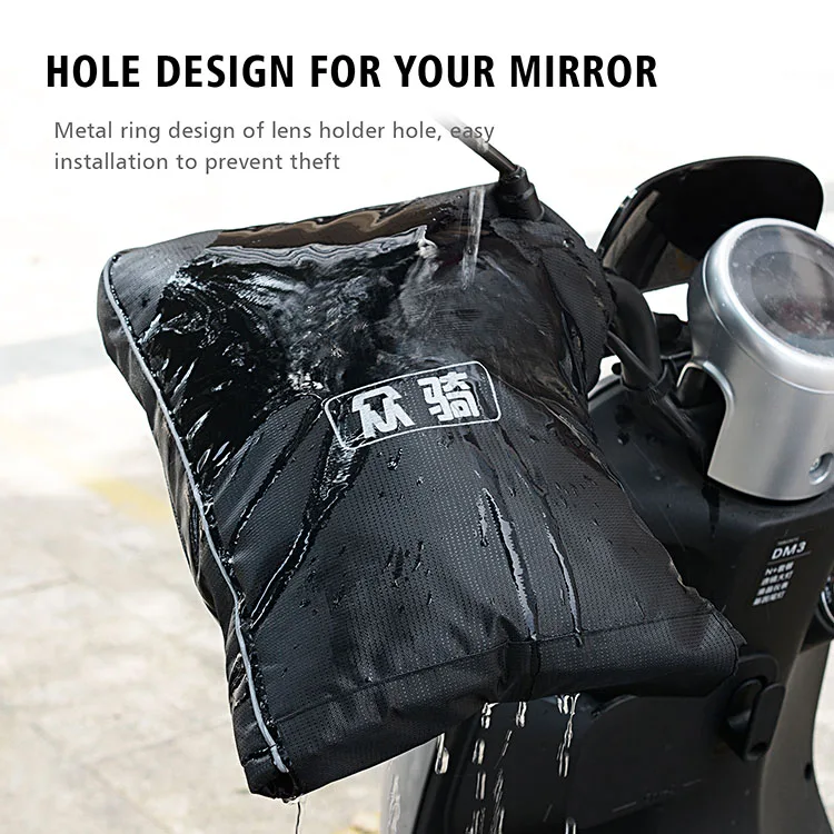 Gants De Guidon Hiver Universels – Protection Imperméable Doublée Peluche Pour Moto, Scooter, Vélo – Bande Réfléchissante, Noir