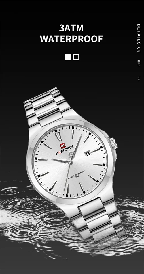 NAVIFORCE 9214 SW Silver Big Dial Casual Quartz Watches for Men