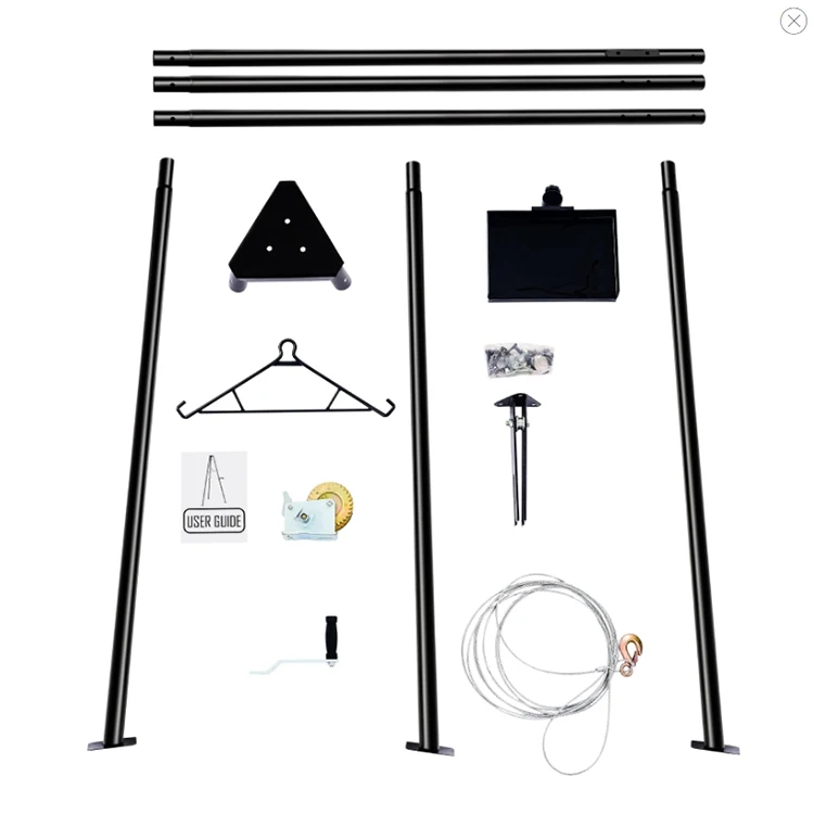 JH-Mech Tripod Game Hoist With 500Lb Capacity Deer Hanger and Complete Hoist Kit Portable Deer Hoist Tripod