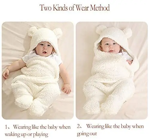 Cotton Plush Receiving Blanket Newborn Sleeping Wraps Sherpa Sleepsack Swaddle Hooded Baby Wearable Blanket supplier