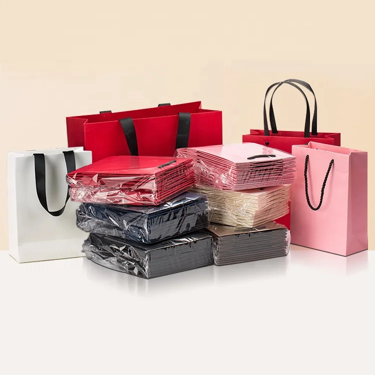 PINK WHITE Stripe Logo Paper Shopping Gift Party Bag black Ribbon Handle VS  S M