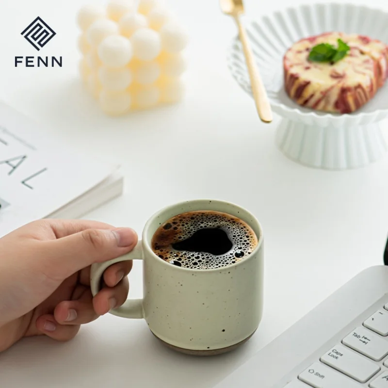 FENN wholesale vintage style matte beige clay cups ceramic mug custom stoneware mug speckled seasome ceramic coffee gift mug