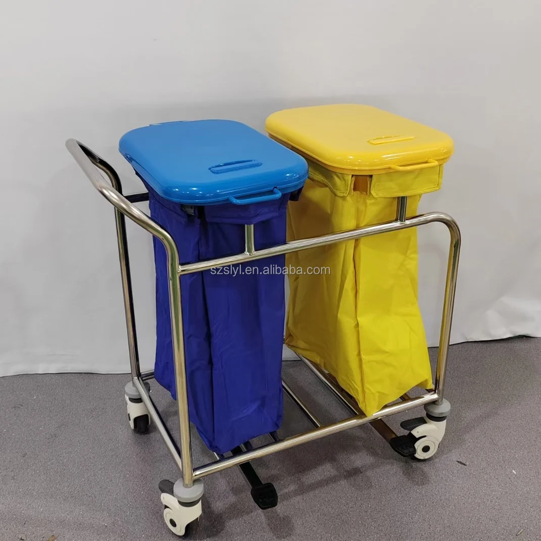 Customized Hotel Stainless Steel Linen Laundry Trolley Cleaning Cart Hospital Trash Can