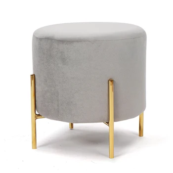 Wholesale Hot Sale Nordic Modern Ottoman Round Stool Pouf Velvet Fabric Ottoman Iron Legs
