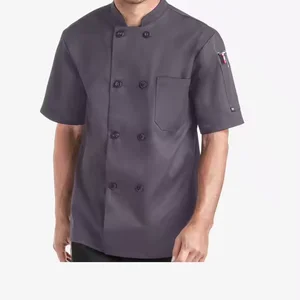 Factory Custom logo Unisex Black and Grey Chef Coat Jacket for Kitchen Work Men's Restaurant Hotel Cooking Uniforms