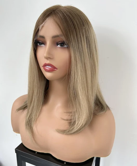 In Stock 12 14 Inches Ombre Blonde Color Straight Top Quality Lace Top Kosher Wigs European Jewish Wig