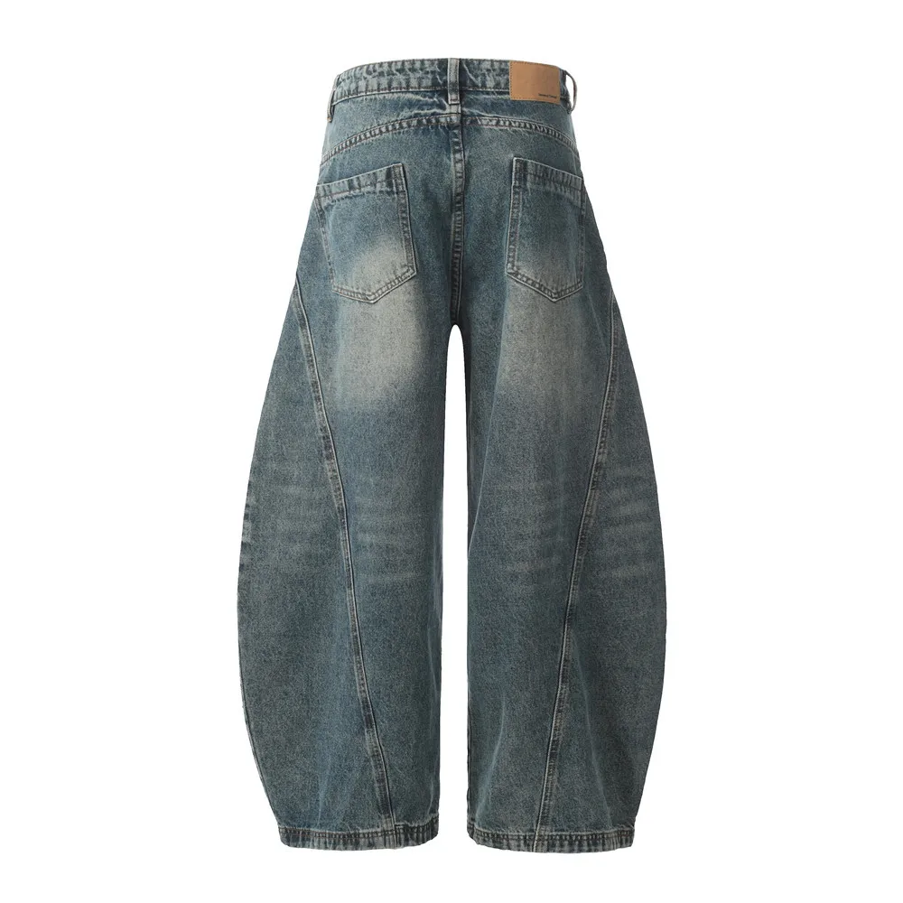 YOUMI 2025 Vintage Blue Wash Denim Banana Pants for Men - High