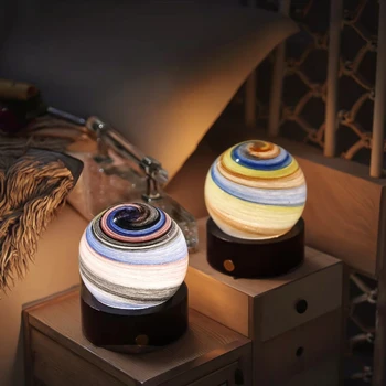 3D Touch Walnut Base LED Night Light Light-Colored Glass Decorative Lamp Warm White LEDs for Bedroom Battery-Powered December