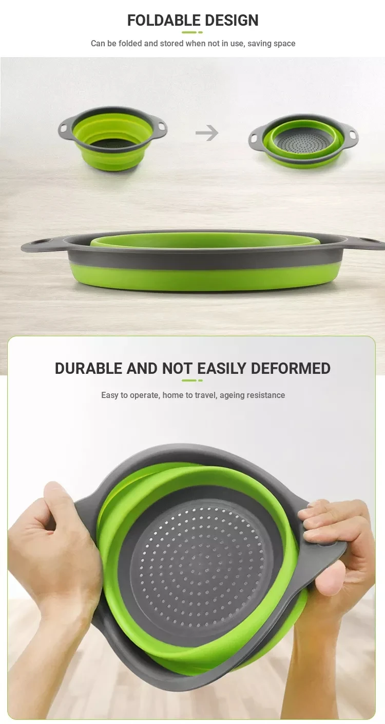 Set of 2 Small Collapsible Food Strainer for Easy Storage 
