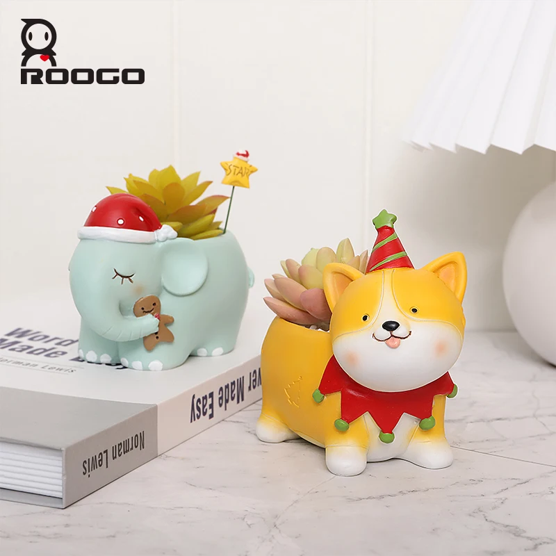 Roogo Pets Christmas Day Cute Animal Style Flower Pot Xmas Gifts for  Children Desktop Decor Whole Sale Price Planter