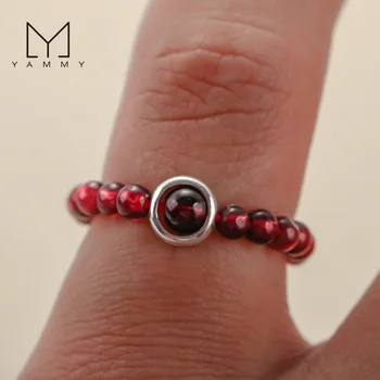 Gemstone Adjustable Ring Stone Beaded 925 Silver Ring for Women Jewelry Beads Healing Crystal Round Natural Stone Rings