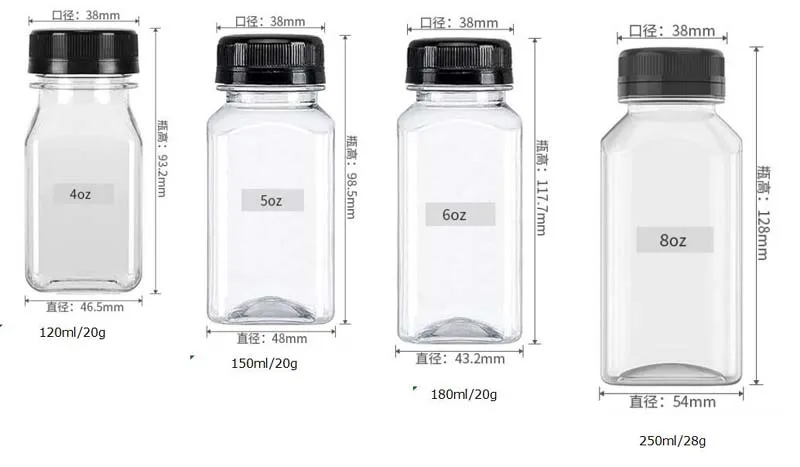 8oz 10oz 16oz Empty Reusable Juice Beverage Containers With Tamper Evident Lids Pet Clear Plastic Juice Bottles With Cap