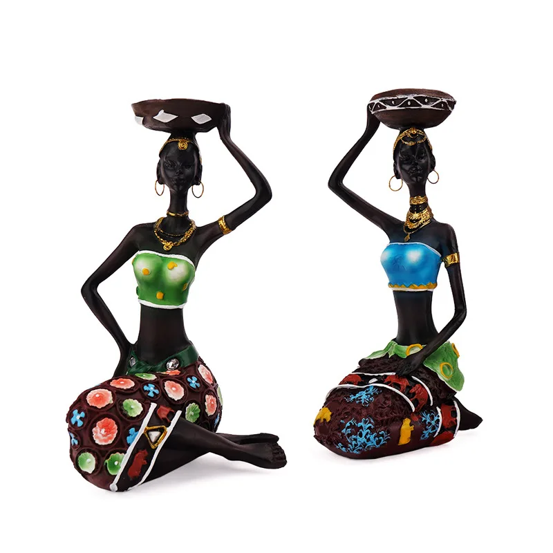 Statue Sculpture Candleholder African Figurines 8.5" Candle Holder For